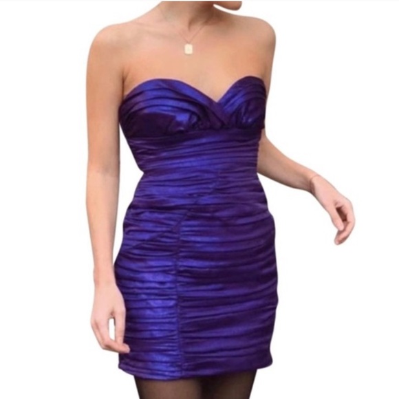Zara Sweatheart Neckline Purple Ruched Strapless Mini Dress - Picture 4 of 6
